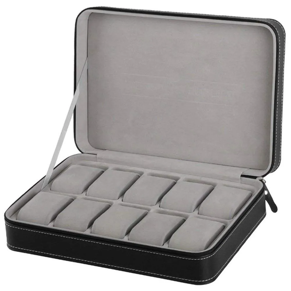 10 Slots Black Portable Travel Watch and Jewelry Storage Box