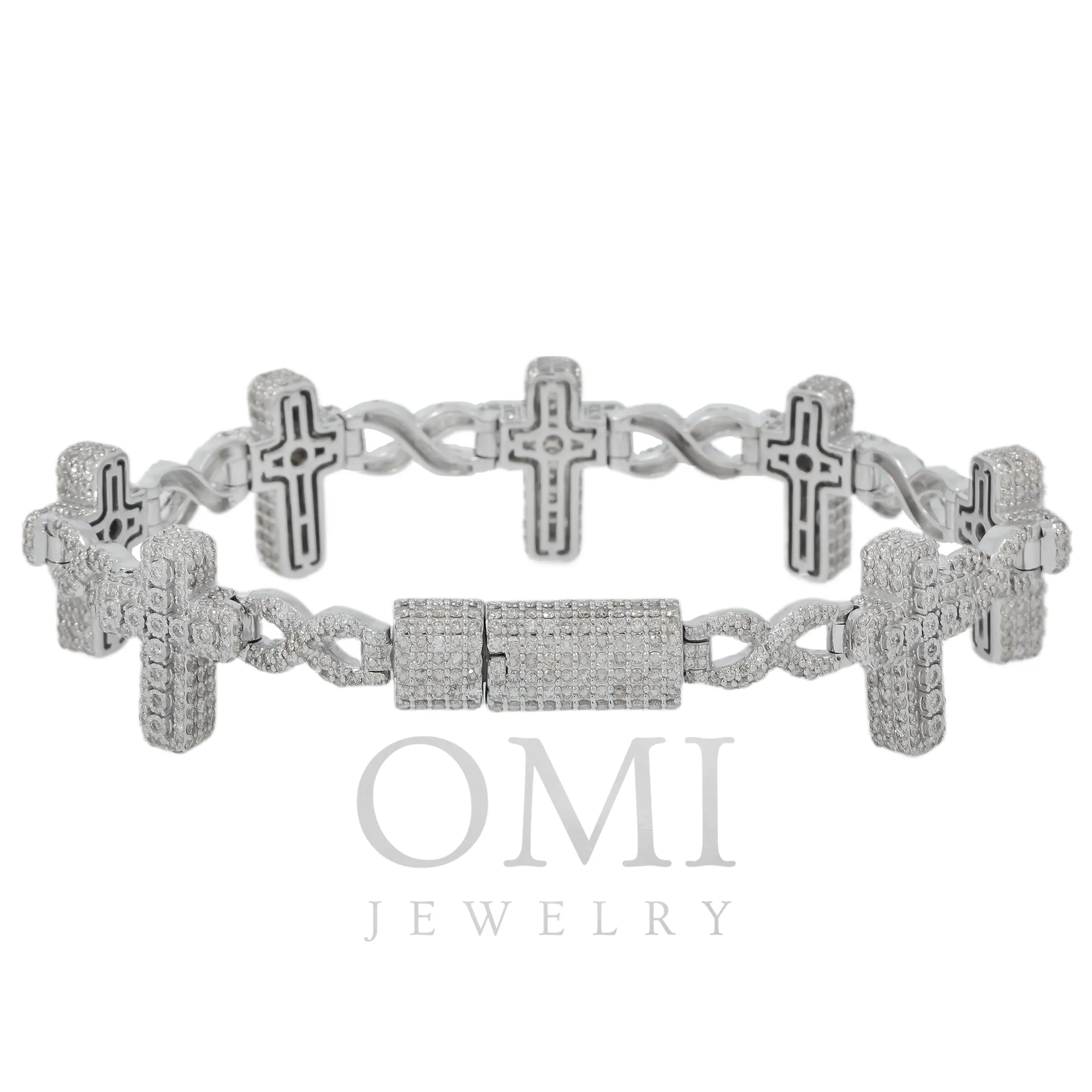 10K GOLD ROUND DIAMONDS CROSS INFINITY CHAIN BRACELET 13.29 CT