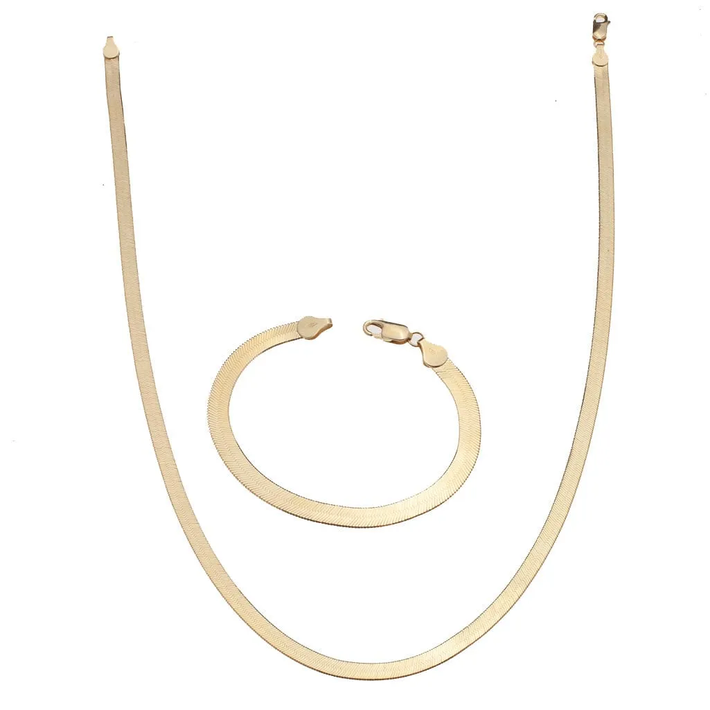 14K & 18K Gold Herringbone Chain Necklace 4.5mm