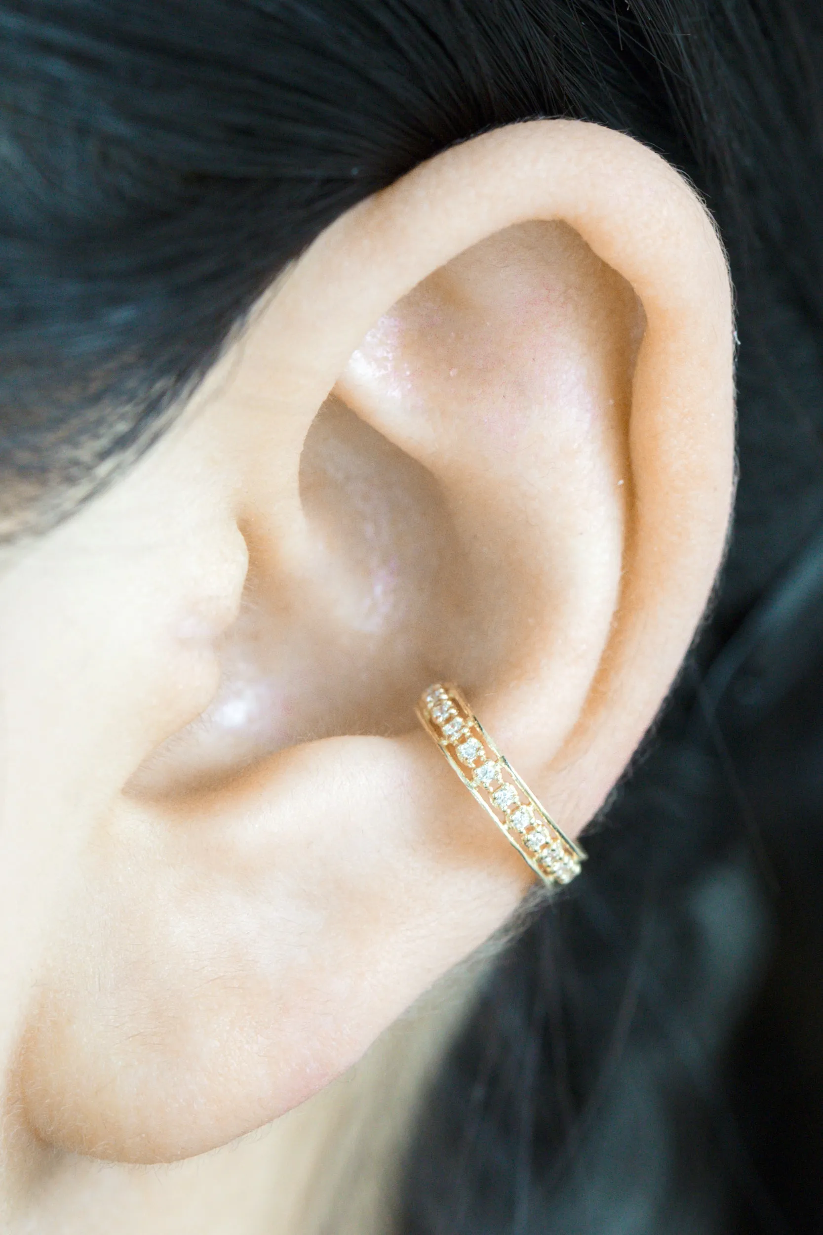 14K Gold Cz Band Inner Conch Ear Cuff  Non Pierced Ear Cuff Earring