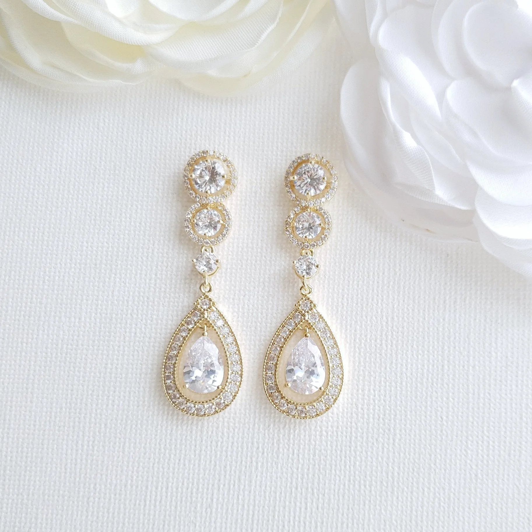 14k Gold Plated Bridal Earrings-Sarah