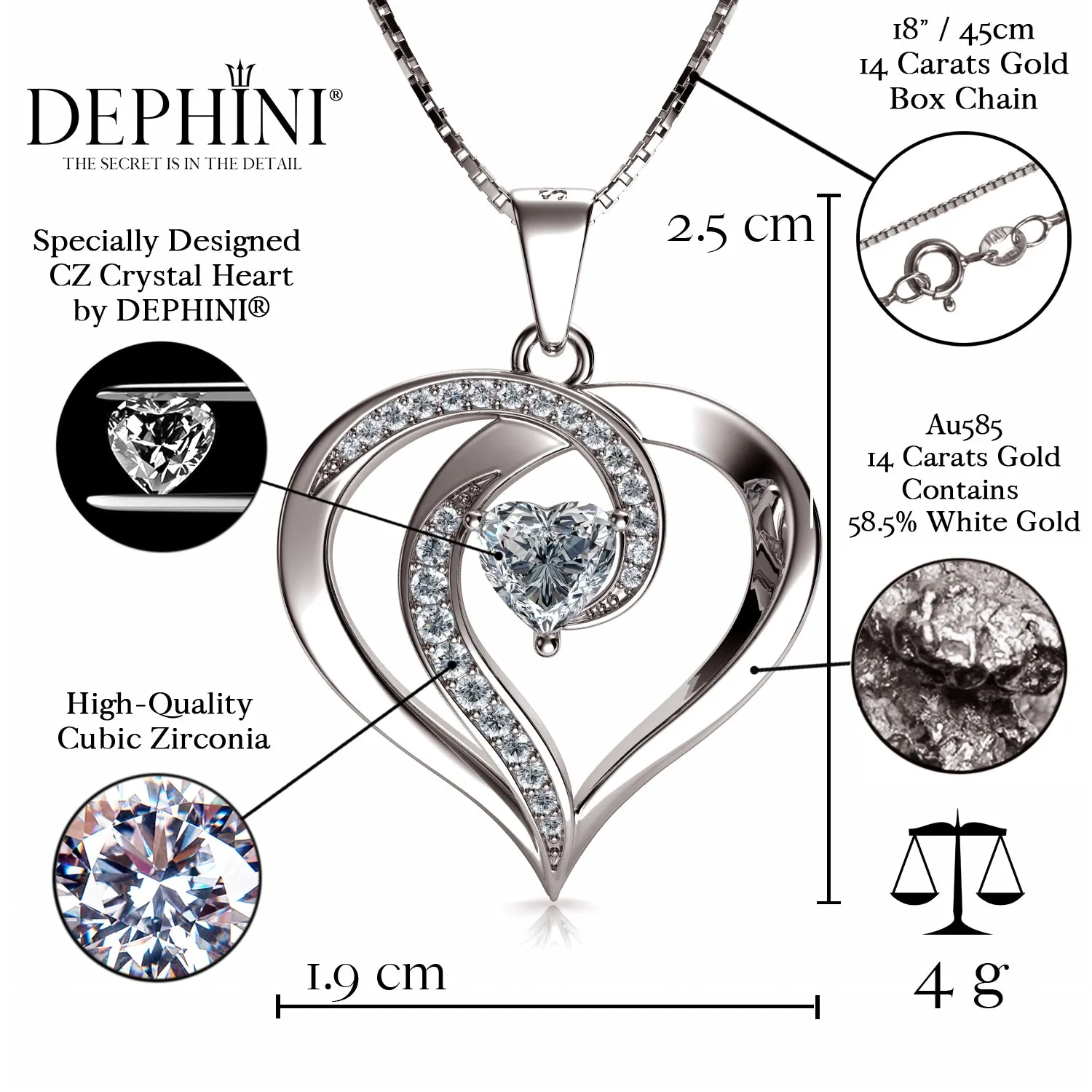 14k white gold Elegant necklace - Zirconia Crystals by DEPHINI