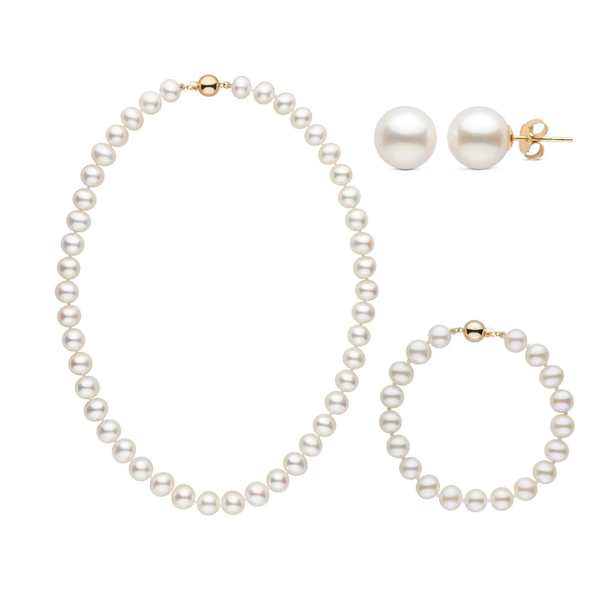 16 Inch 3 Piece Set of 8.5-9.0 mm AA  White Freshwater Pearls