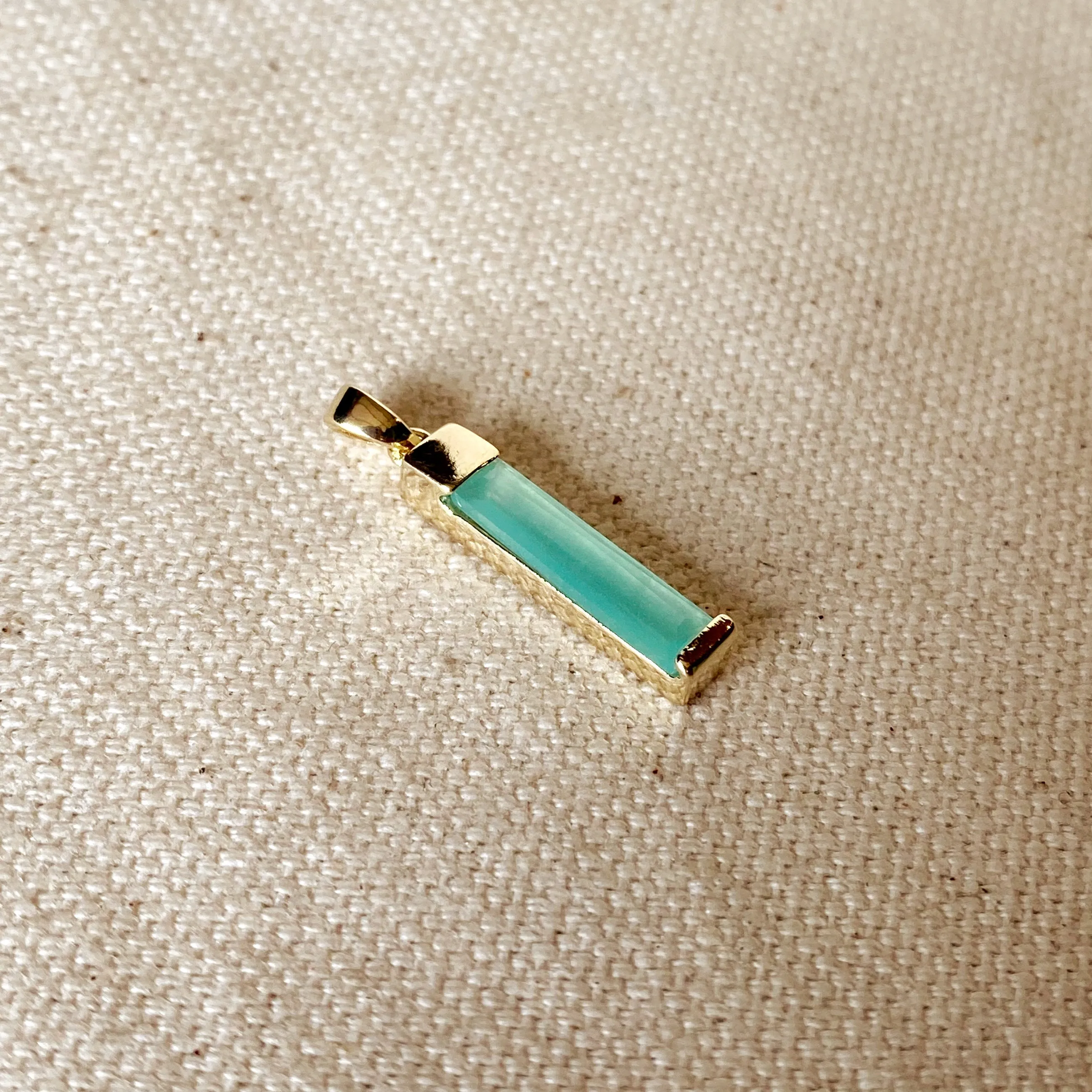 18k Gold Filled Long Mint Crystal Baguette Charm