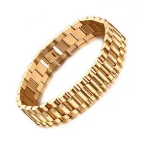 18K IP Gold Stainless Steel Wide Watch Band Link Bracelet