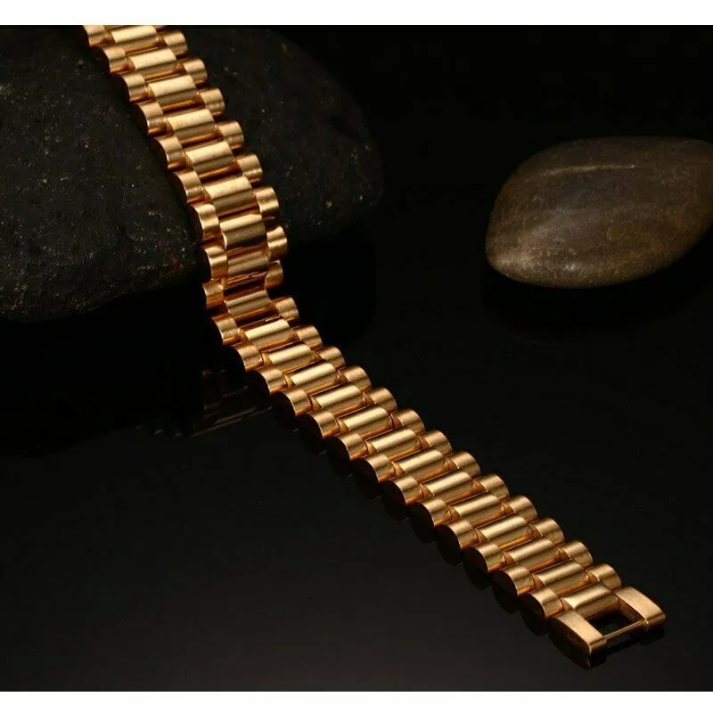 18K IP Gold Stainless Steel Wide Watch Band Link Bracelet