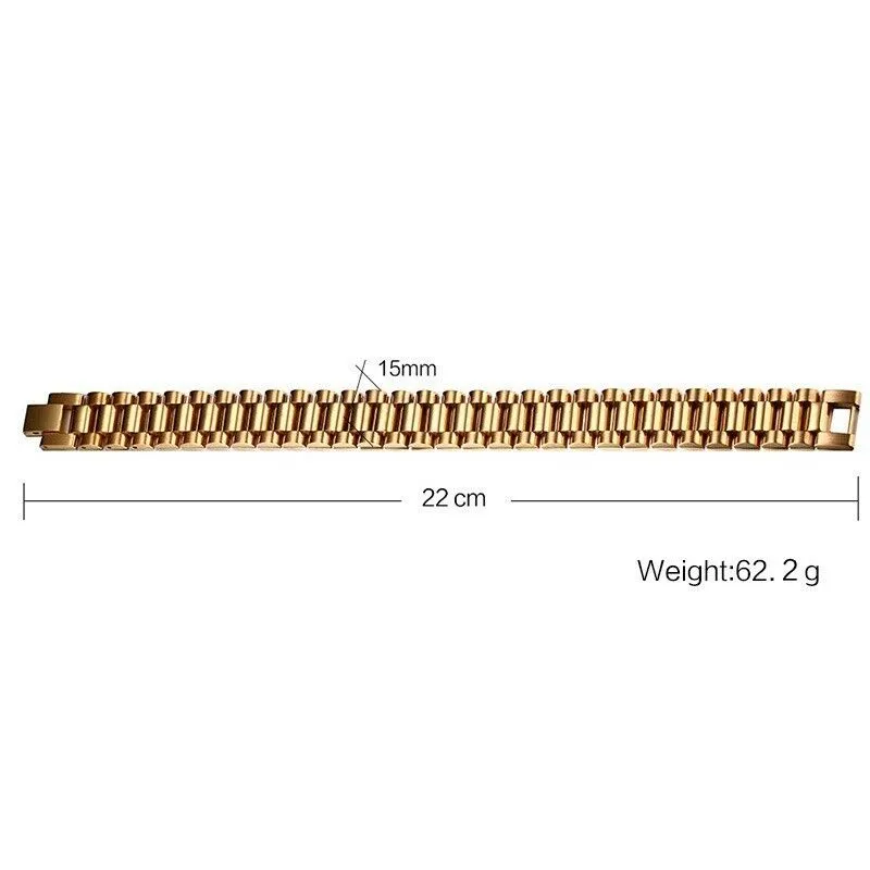 18K IP Gold Stainless Steel Wide Watch Band Link Bracelet