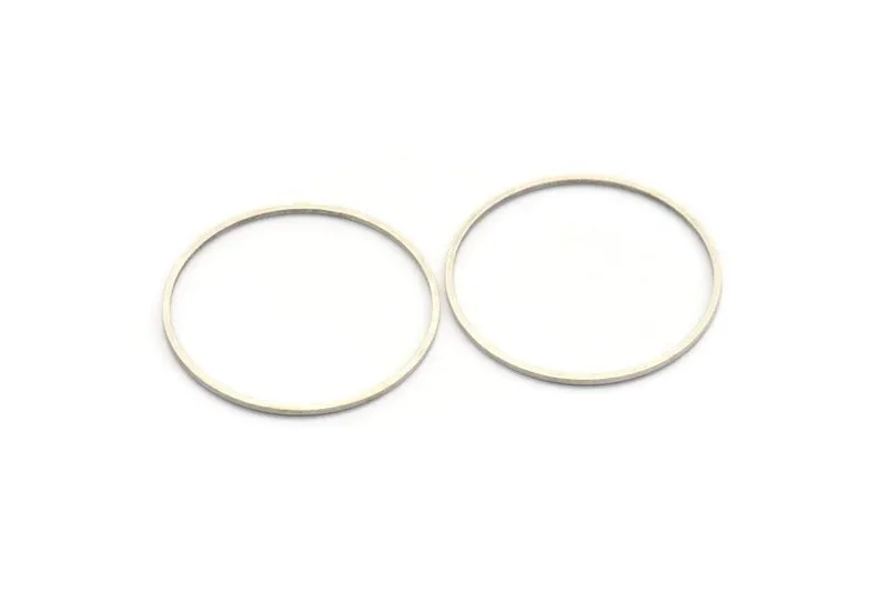 37mm Circle Connectors, 12 Antique Silver Plated Brass Circle Connectors (37x1x1mm) A4066