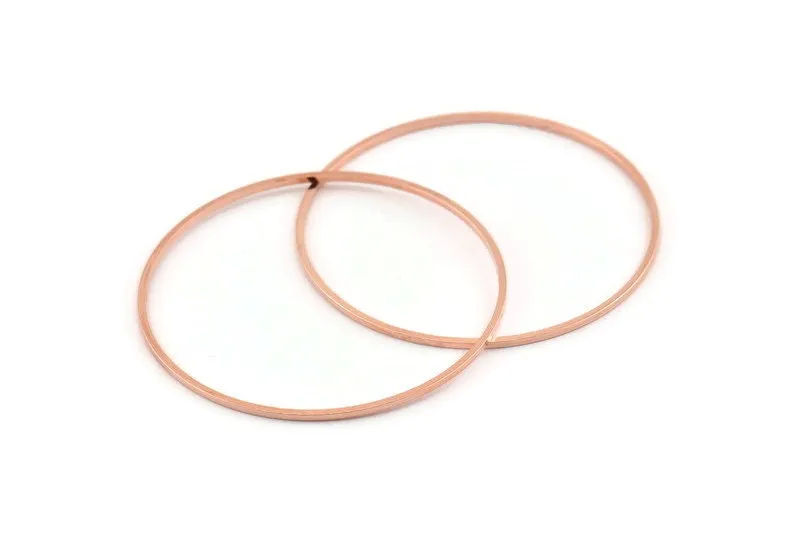 45mm Circle Connector, 12 Rose Gold Tone Brass Circle Connectors (45x1x1mm) D1601