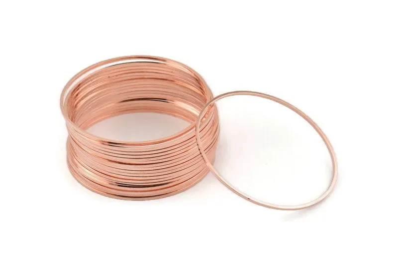 45mm Circle Connector, 12 Rose Gold Tone Brass Circle Connectors (45x1x1mm) D1601