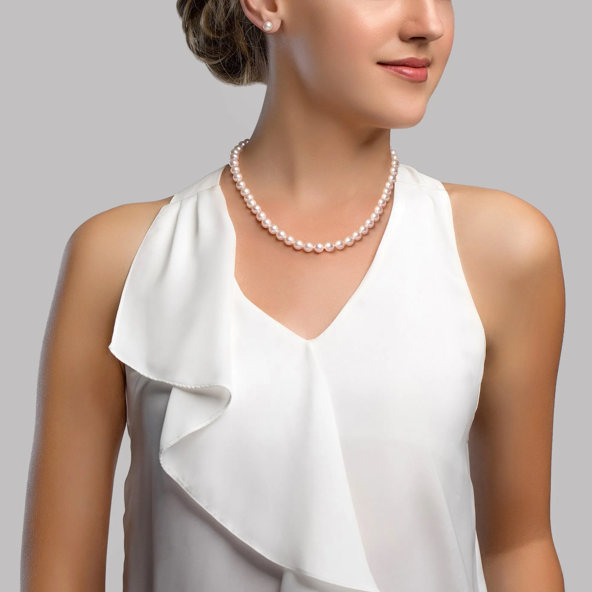 7-8mm Freshwater Choker Length Pearl Necklace & Earrings