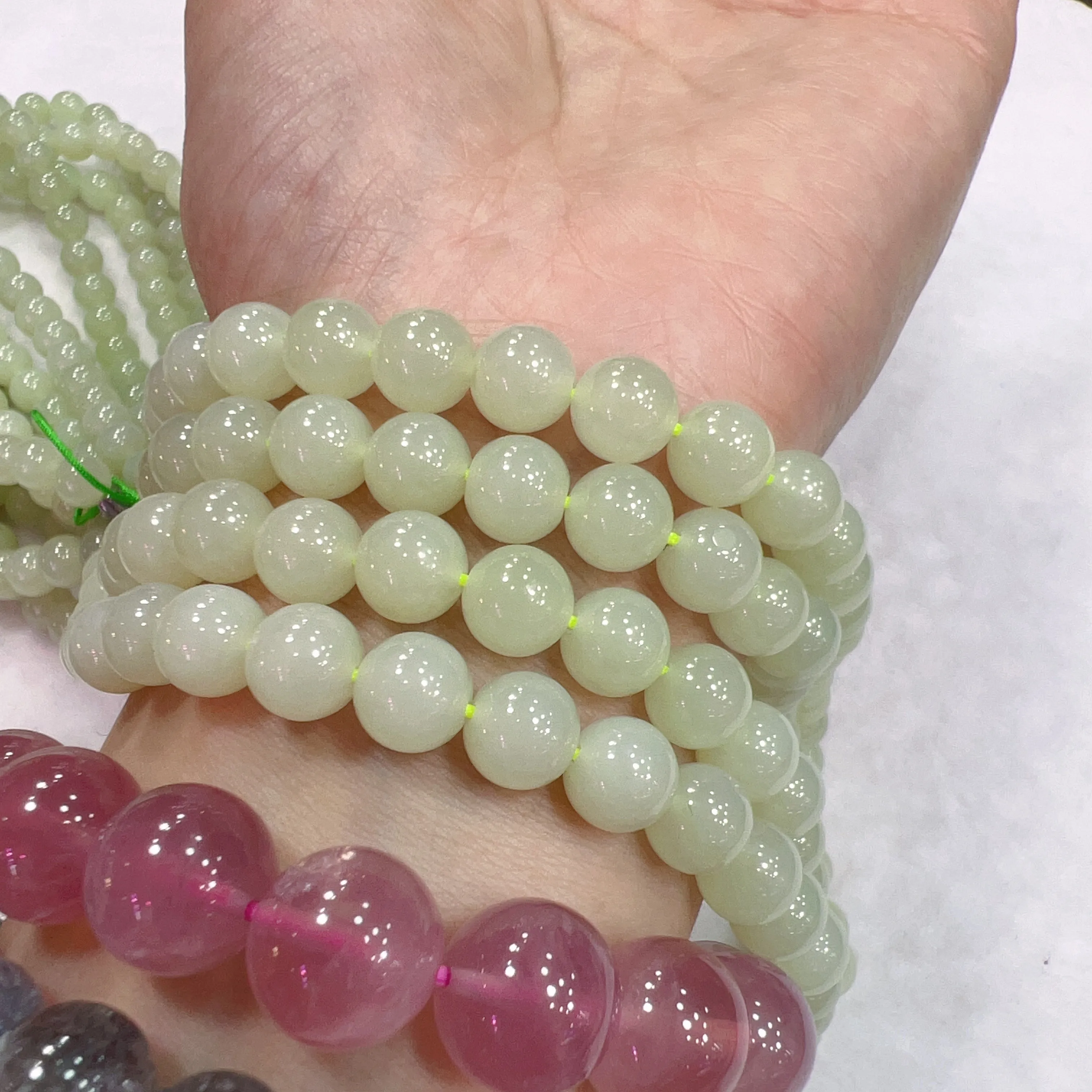 8mm Natural Light Green Nephrite Round Bead Necklace Strands for DIY Jewelry Projects