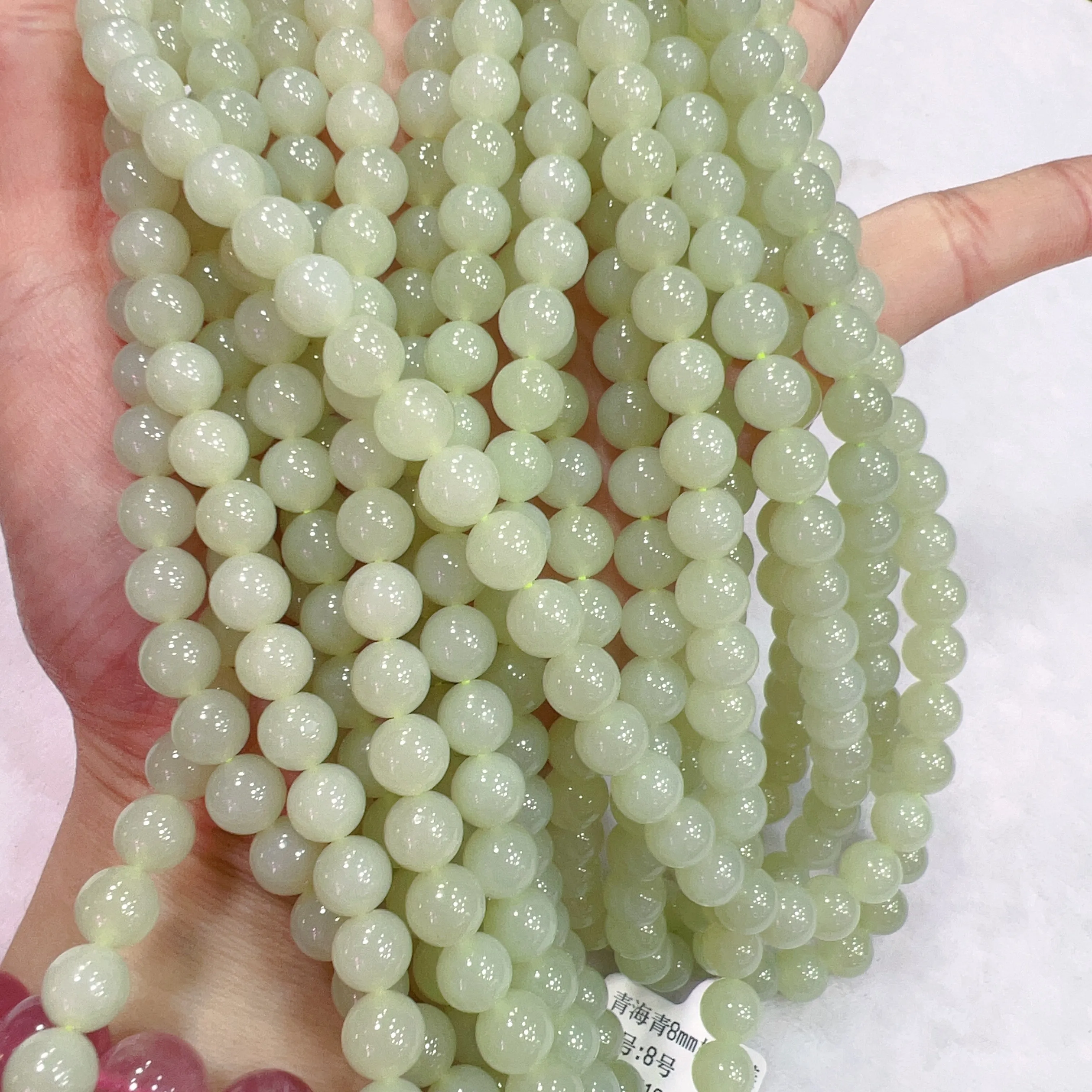 8mm Natural Light Green Nephrite Round Bead Necklace Strands for DIY Jewelry Projects