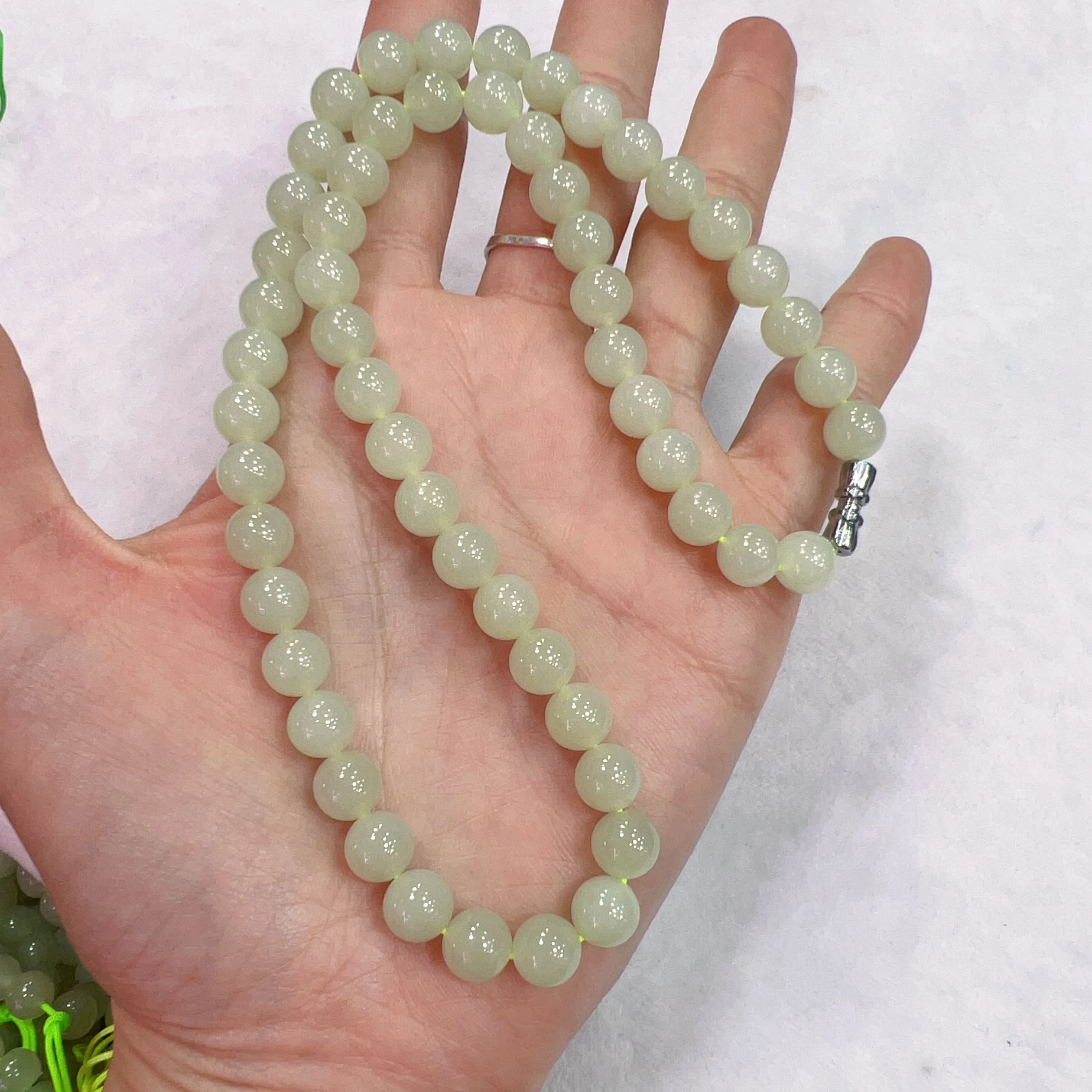 8mm Natural Light Green Nephrite Round Bead Necklace Strands for DIY Jewelry Projects