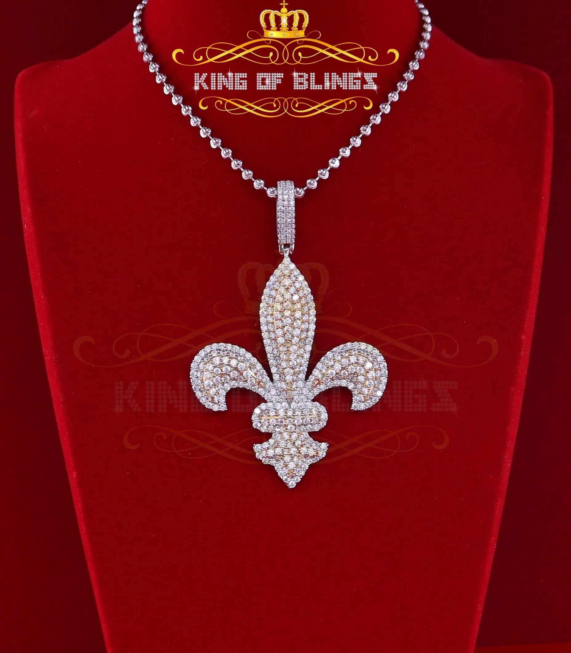 925 White Sterling Silver Fleur de Lis Shape Pendant with 16.56ct Cubic Zirconia