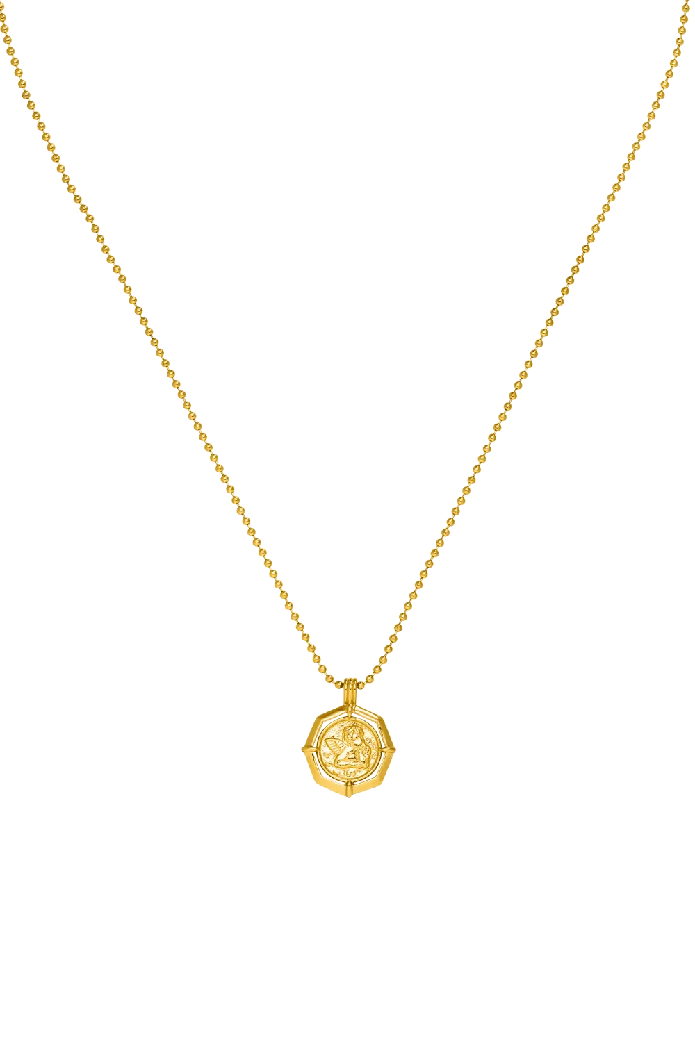 Angel Coin Necklace 14K Gold Plated