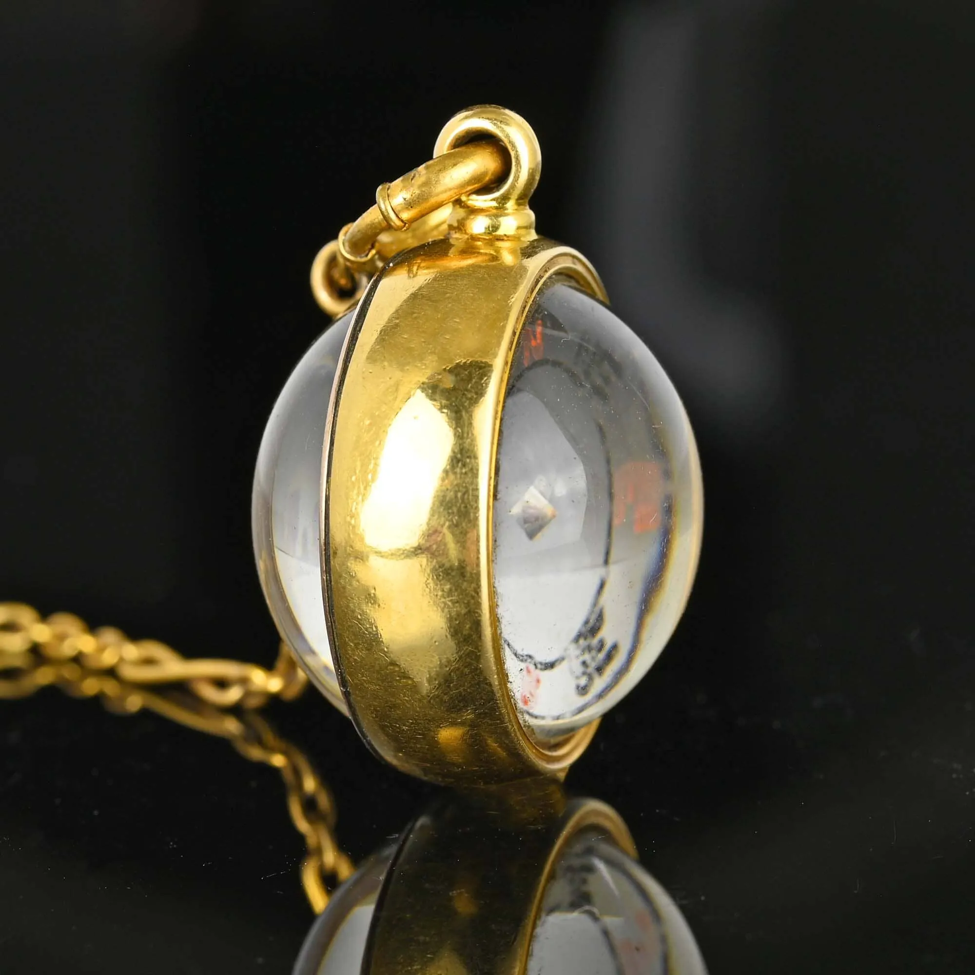 Antique 18K Gold Rock Crystal Compass Fob Pendant