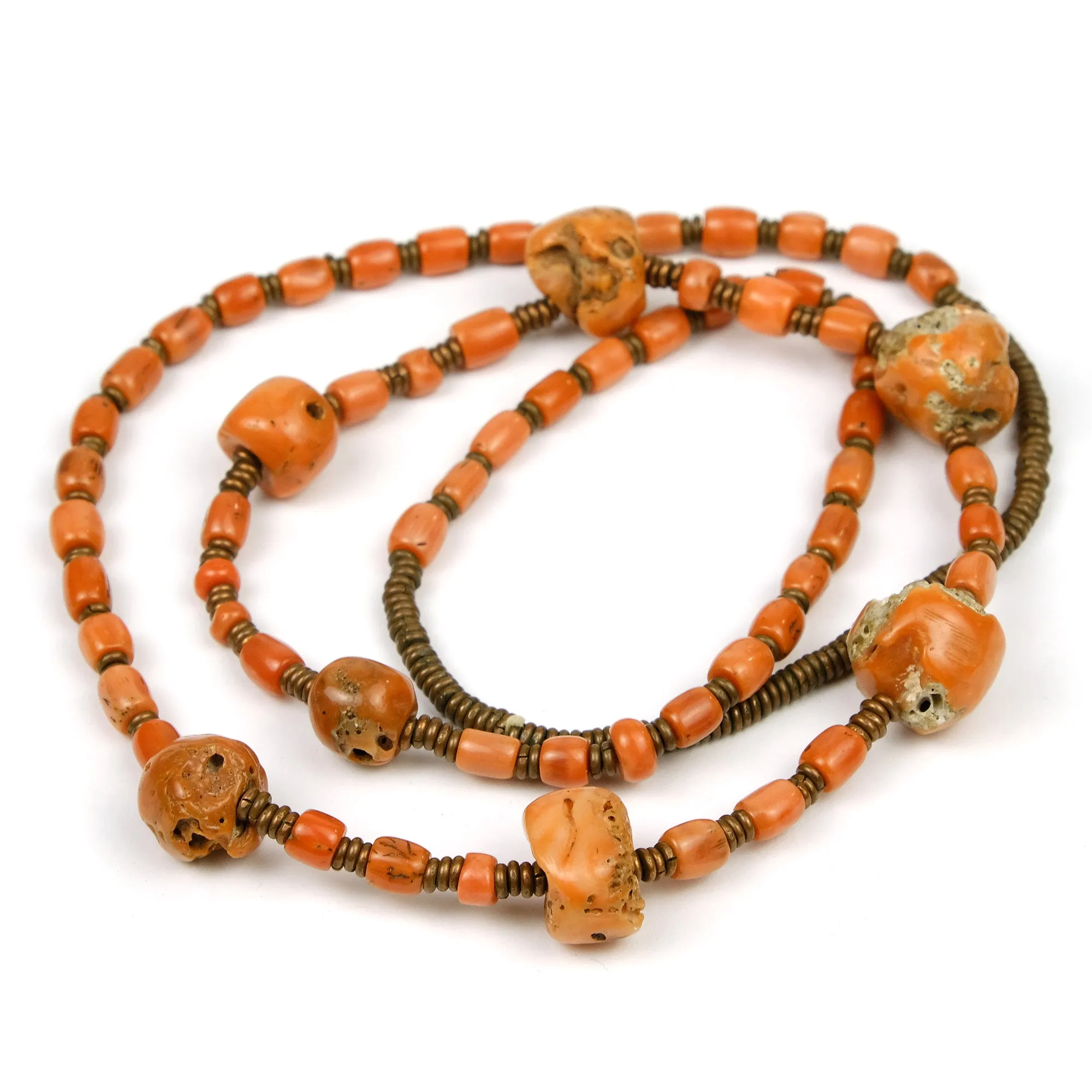 Antique Coral Beads with Copper Spacer Beads Necklace