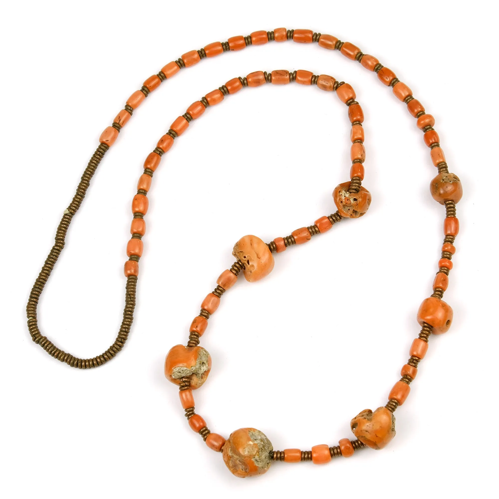 Antique Coral Beads with Copper Spacer Beads Necklace