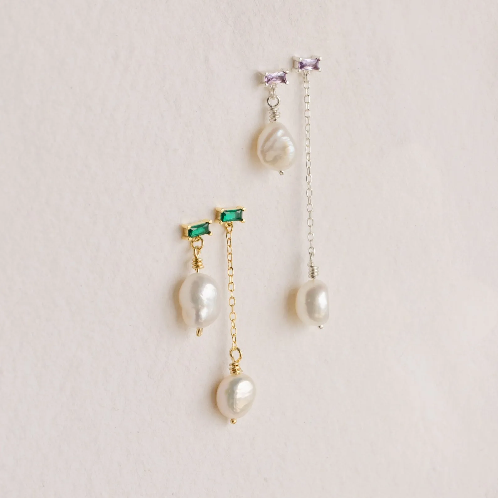 Asymmetrical Birthstone Drop Earrings