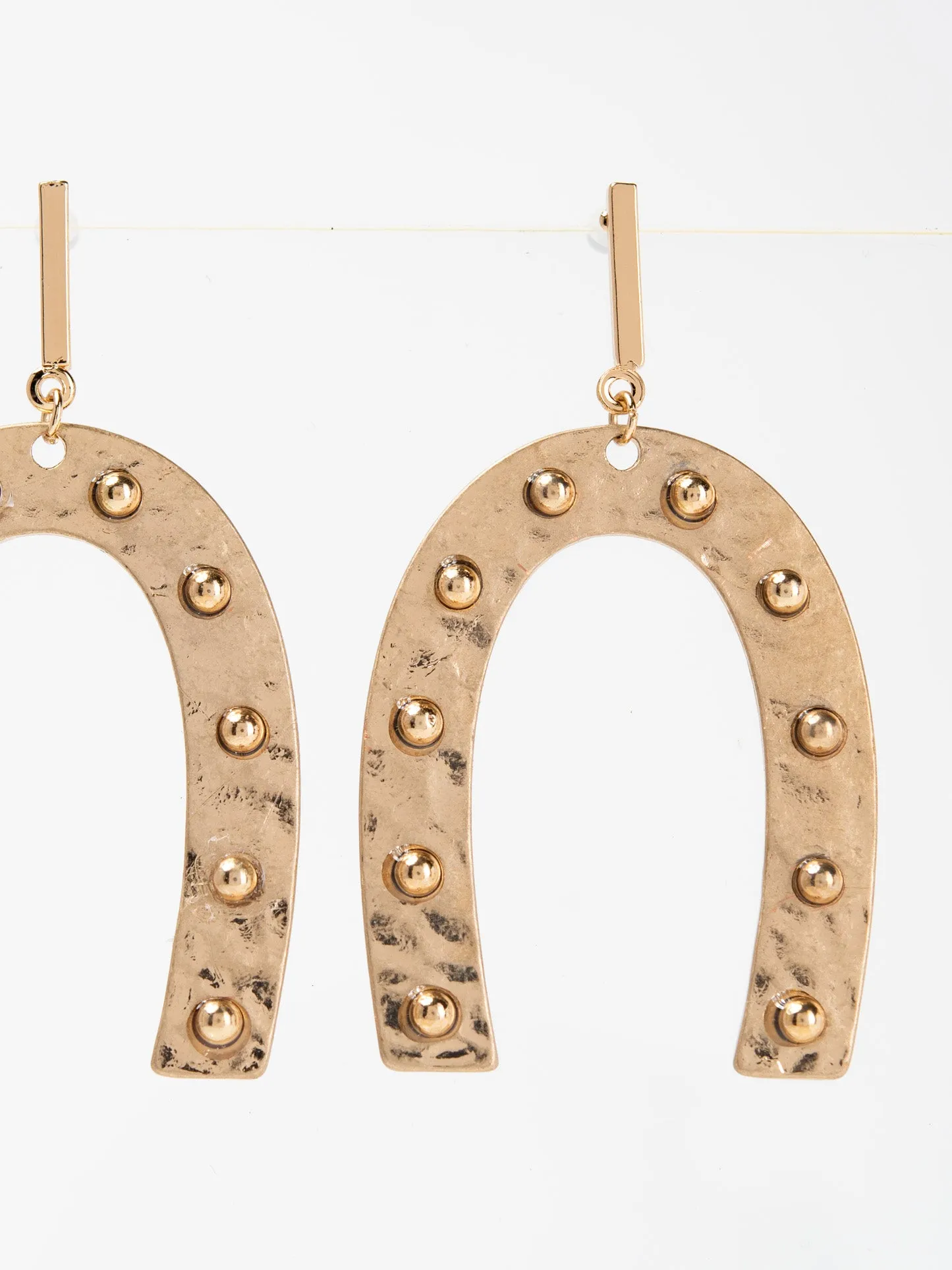 Belle Boho Hammered Studded Horseshoe Drop Earrings