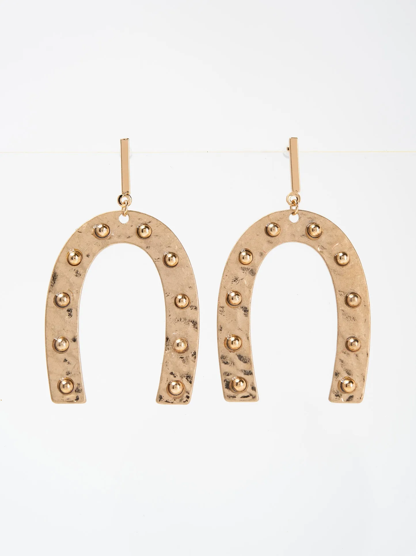 Belle Boho Hammered Studded Horseshoe Drop Earrings