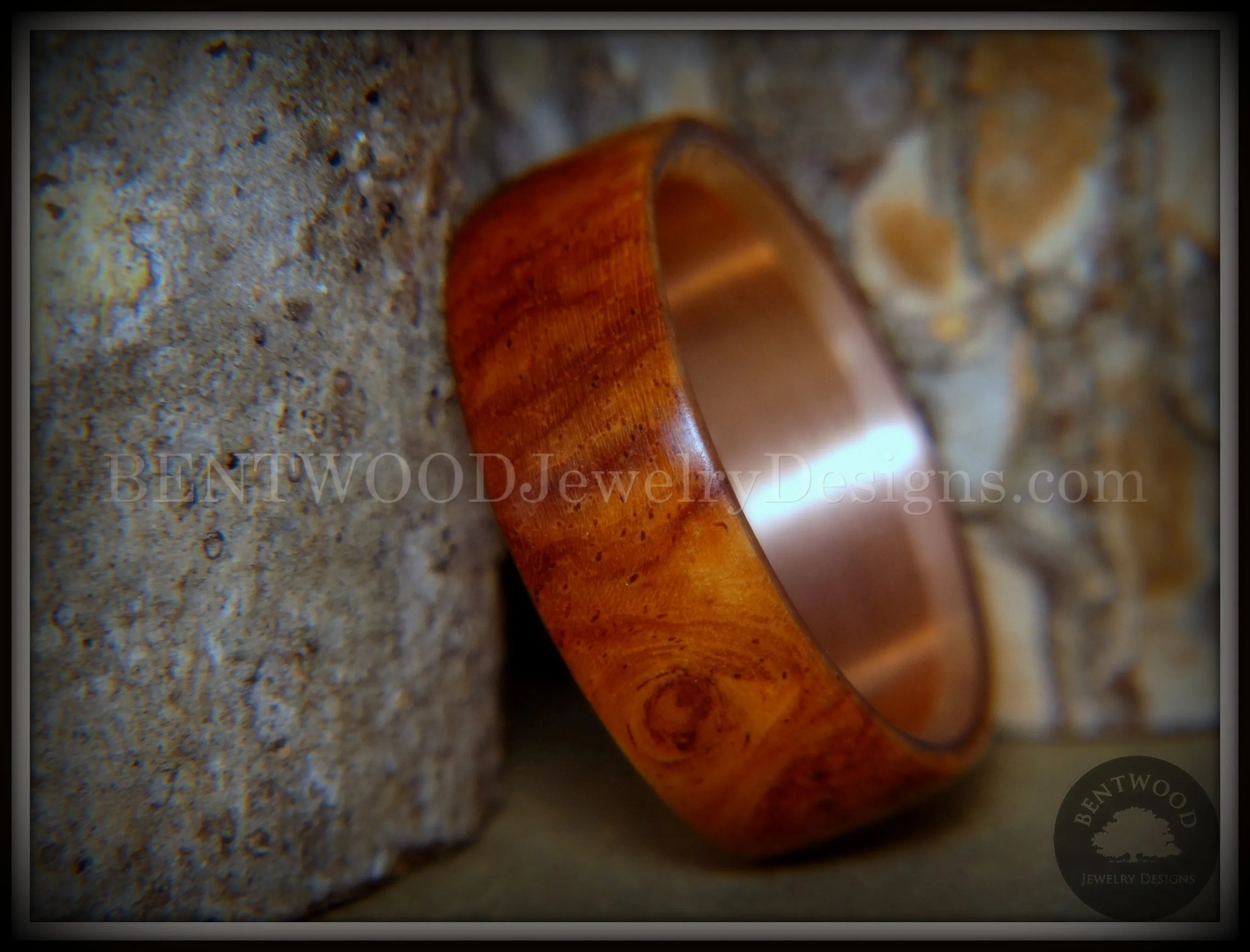 Bentwood Ring - Rarity Amboyna Burl Wood Ring with Copper Steel Comfort Fit Metal Core