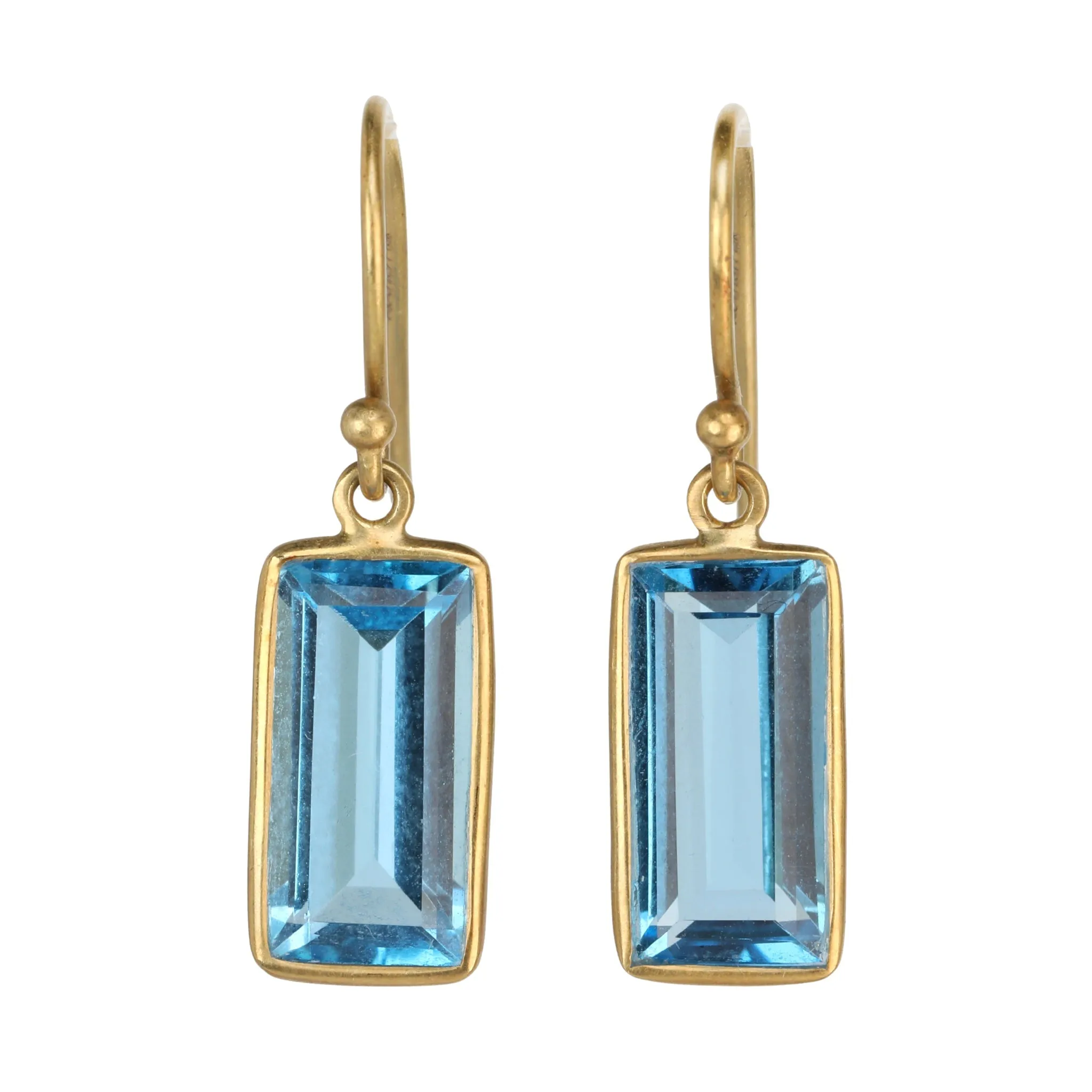 Bezel-Set Medium Blue Topaz Baguette Earrings