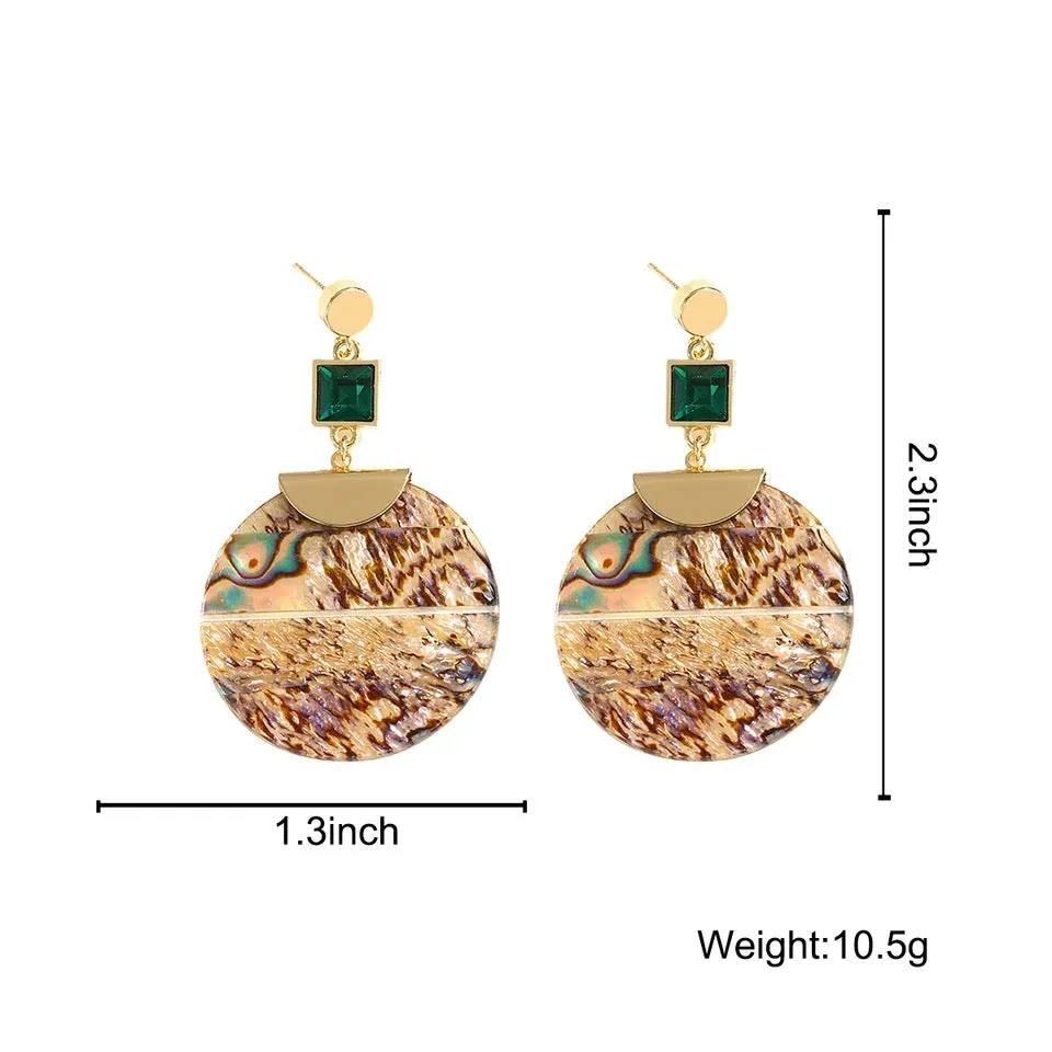 Big Long Round Abalone Shell Drop Earrings for Women