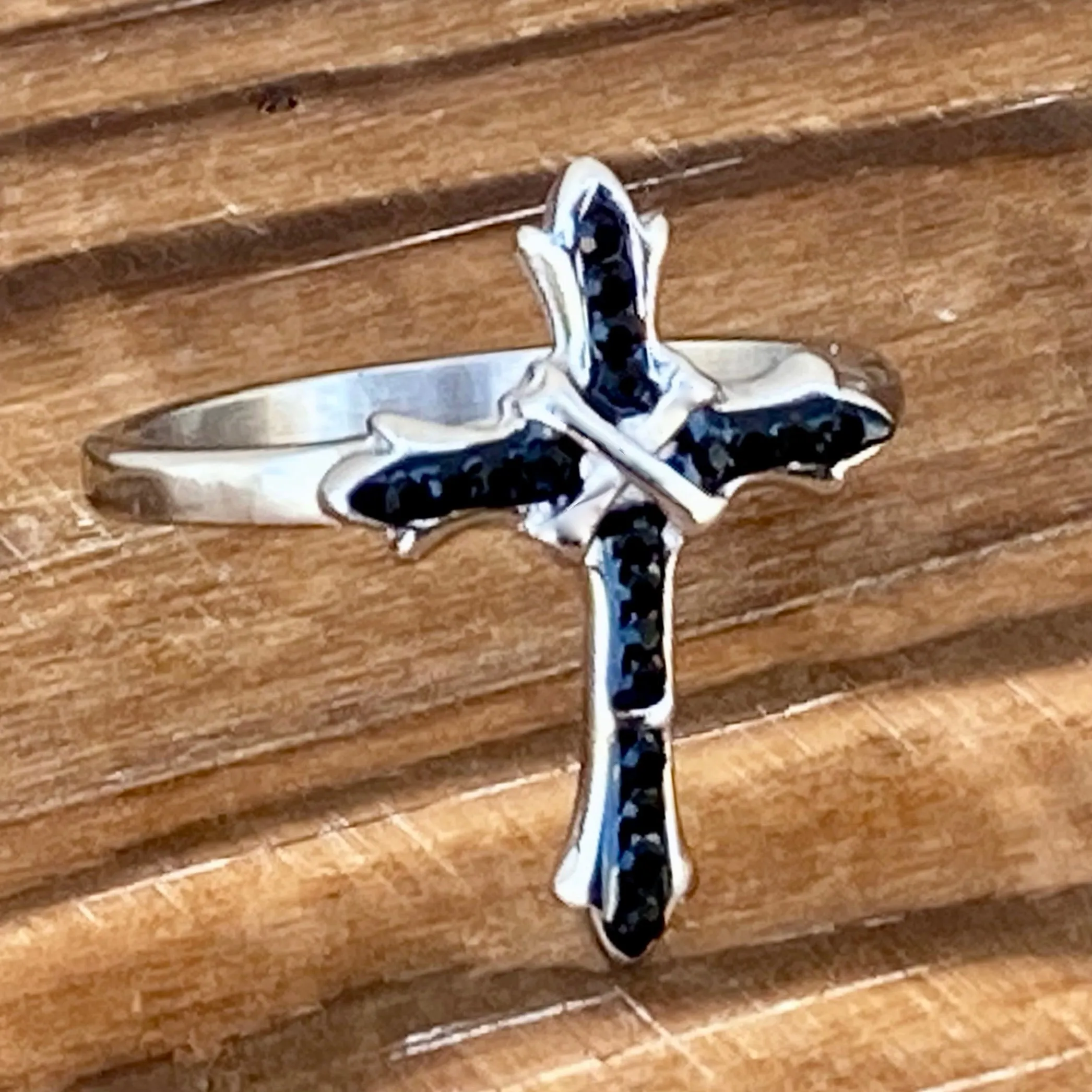 Bling Cross - Black Stone - Ring - R195