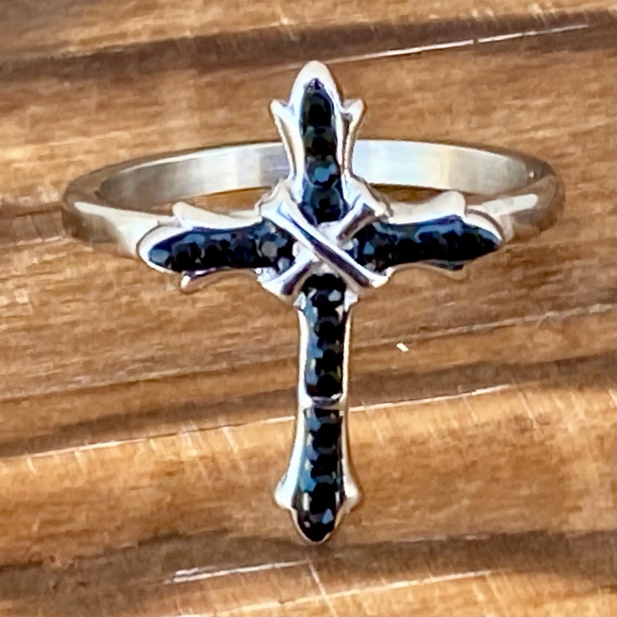 Bling Cross - Black Stone - Ring - R195