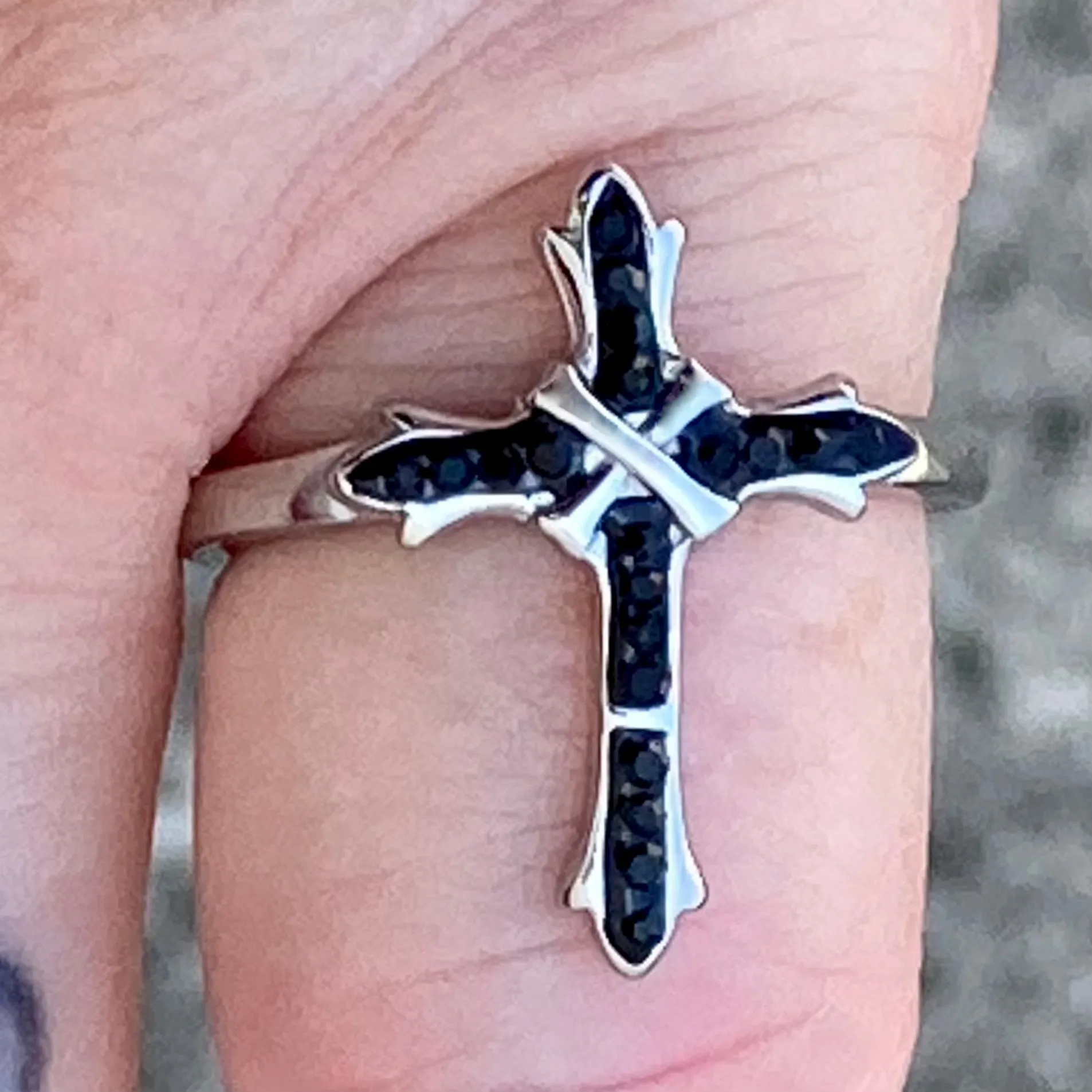 Bling Cross - Black Stone - Ring - R195