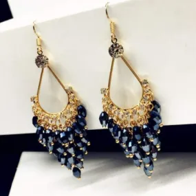 Blue Montana Crystal and Gold Chandelier Dangle Earrings