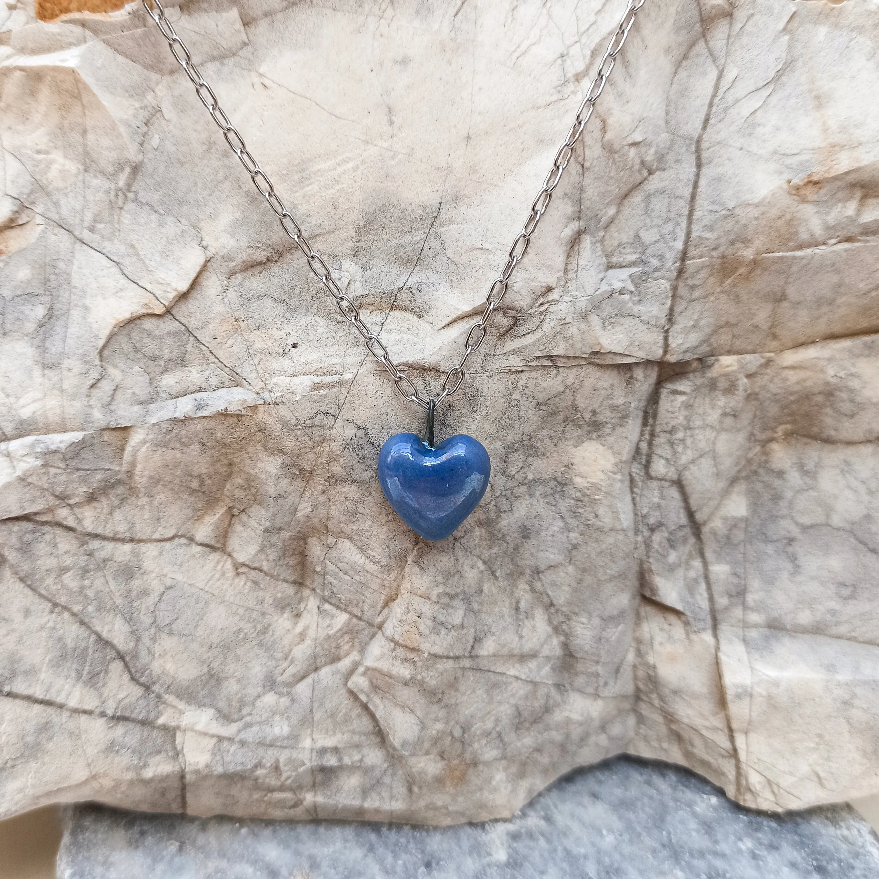 Blue Porcelain Heart necklace