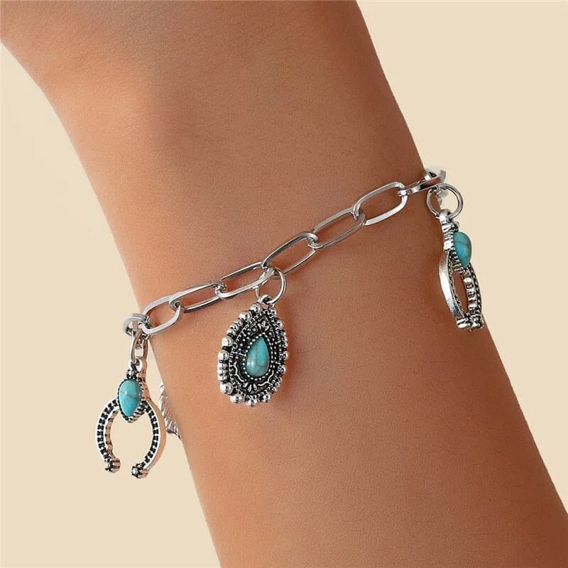 Boho Style Indian-inspired Turquoise Charm Bracelet