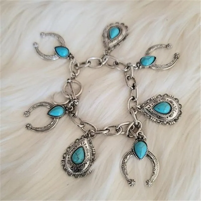 Boho Style Indian-inspired Turquoise Charm Bracelet