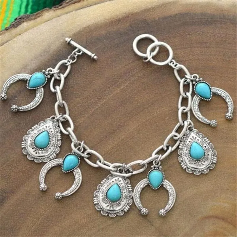 Boho Style Indian-inspired Turquoise Charm Bracelet