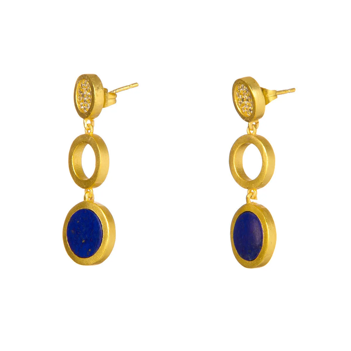 Bold & Blue Lapis Cz Coin Drop Danglers