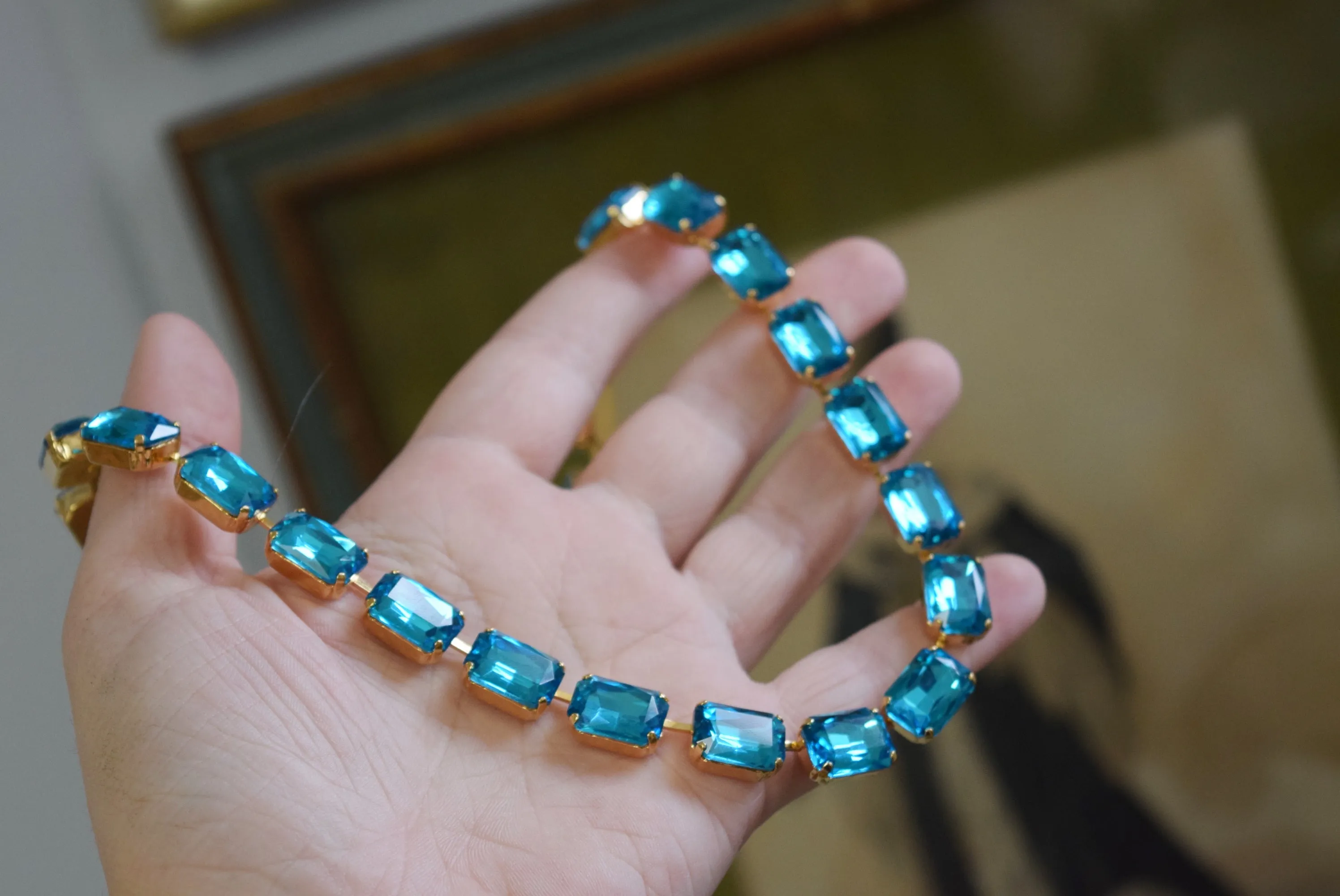 Bright Aqua Blue Aurora Crystal Necklace - Medium Octagon