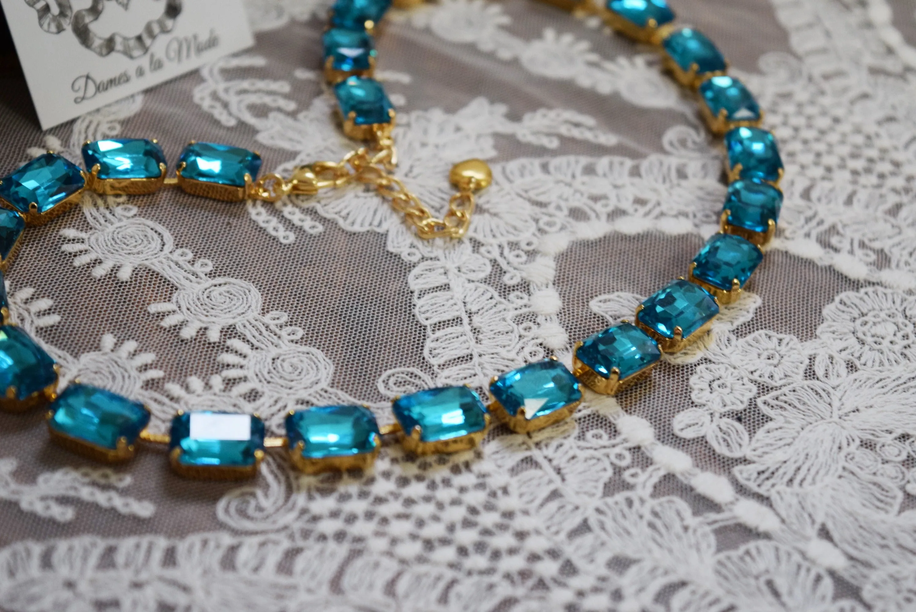 Bright Aqua Blue Aurora Crystal Necklace - Medium Octagon