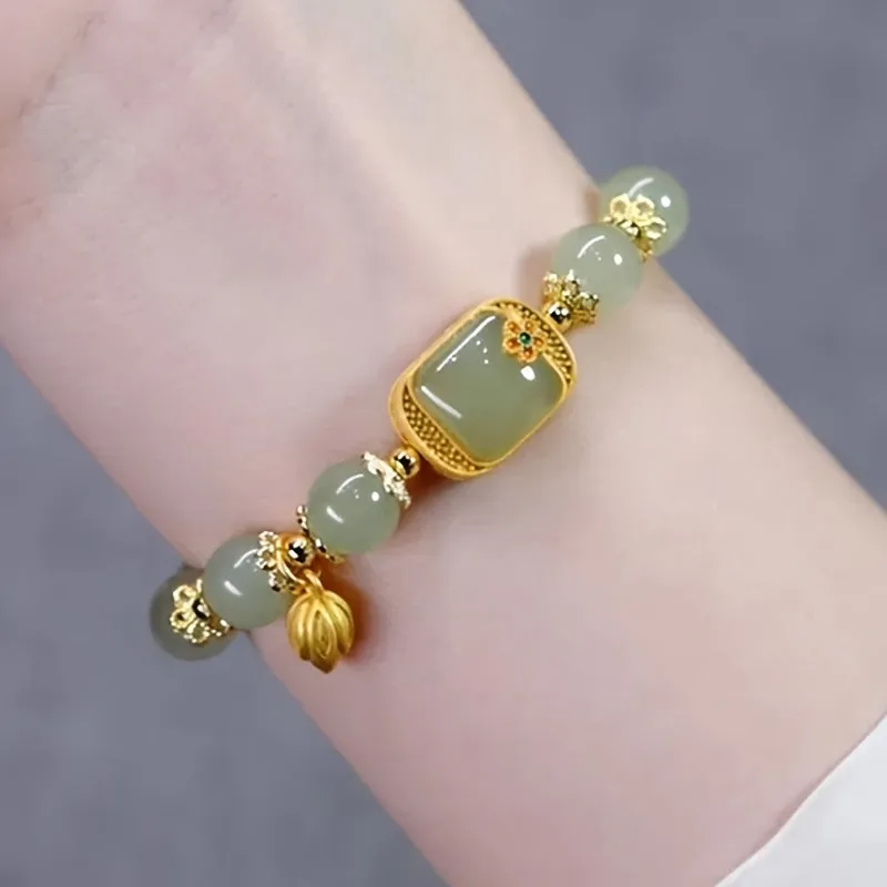 Bring Good Luck with Elegant Chinese Style Beaded Bracelet and Flower Pendant Hand Jewelry for Women and Girls