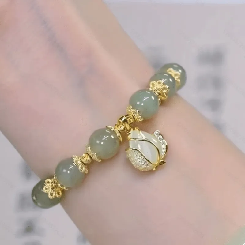 Bring Good Luck with Elegant Chinese Style Beaded Bracelet and Flower Pendant Hand Jewelry for Women and Girls