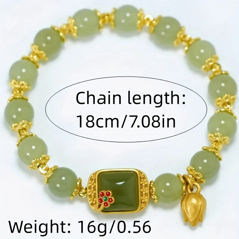 Bring Good Luck with Elegant Chinese Style Beaded Bracelet and Flower Pendant Hand Jewelry for Women and Girls