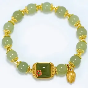 Bring Good Luck with Elegant Chinese Style Beaded Bracelet and Flower Pendant Hand Jewelry for Women and Girls