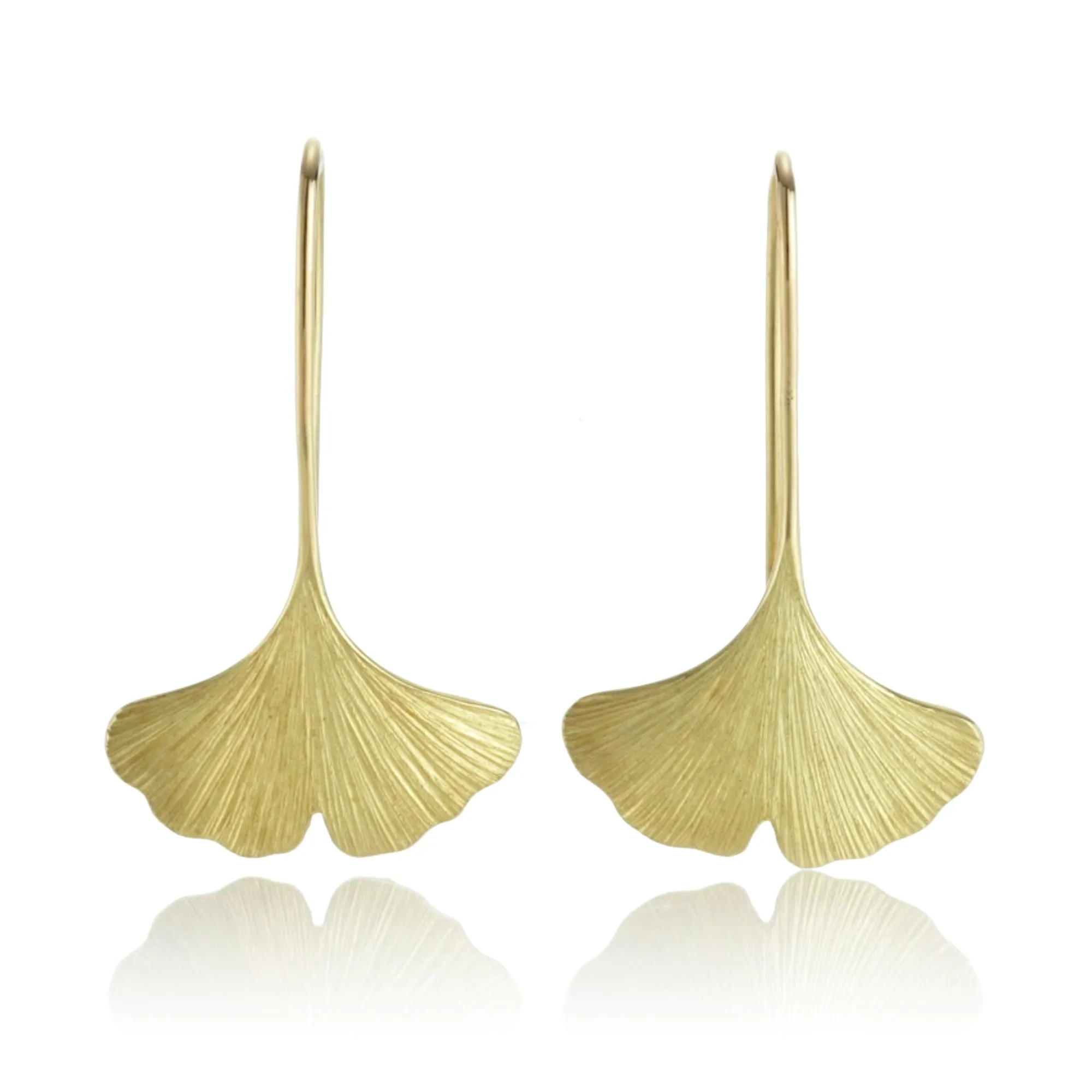 Brushed Gold Ginkgo Leaf Drop Earrings