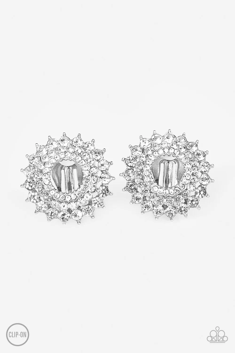 Buckingham Beauty White Rhinestone Clip-on Earrings - Paparazzi Accessories