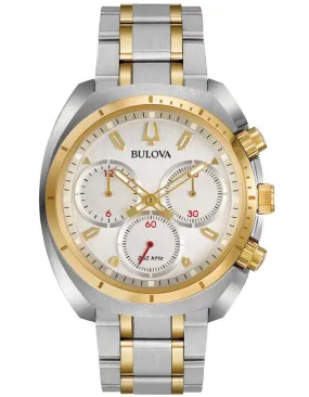 Bulova Mens Curv Chronograph - Two-Tone Case and Bracelet - White Dial - 30m