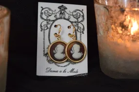 Cameo Earrings - Tortoise Shell and White Acrylic