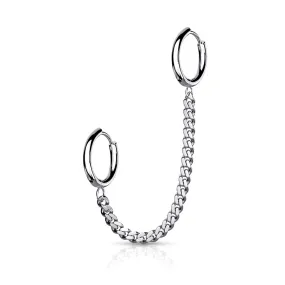 Chain Linked Round Clicker Ear Hoops - Silver