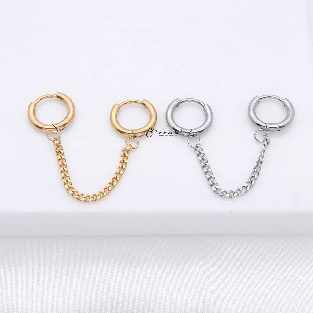 Chain Linked Round Clicker Ear Hoops - Silver